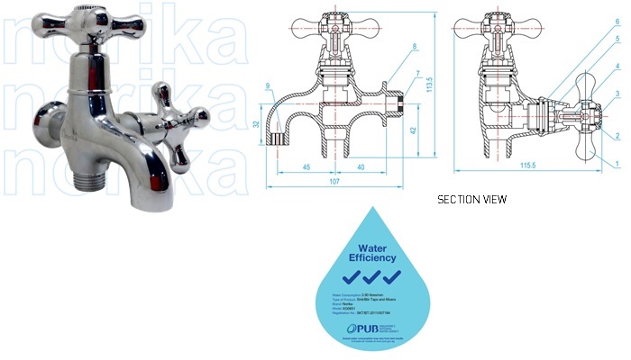 Quick Turn-Action Cross Handle Wall 2 Way Tap